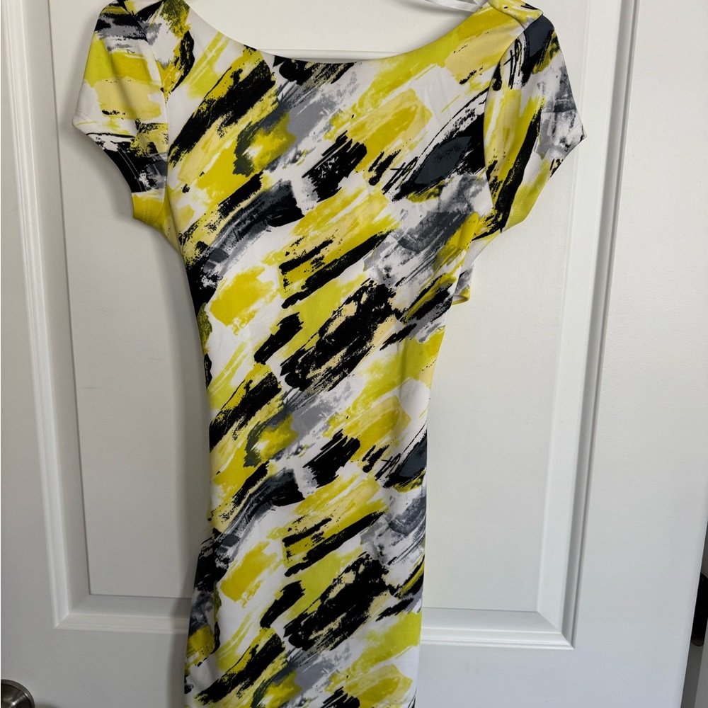Arden B Yellow, Black & Gray Abstract Midi Dress